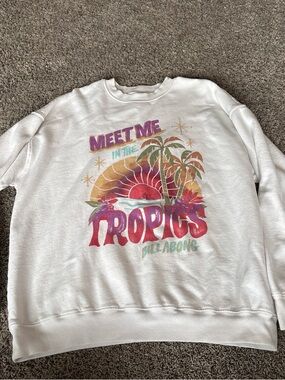 Billabong White Sweatshirt with Multicolor Tropical Graphic